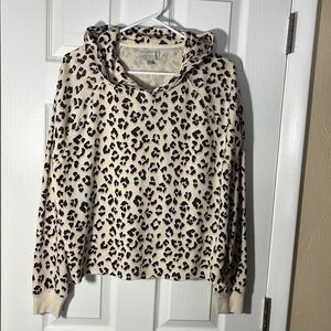 Lucky Brand womans animal print leopard long sleeve hoodie cropped sweatshirt LG